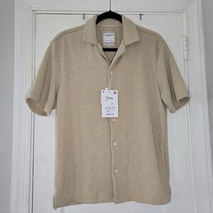 Denim & Flower Small Tan Short Sleeve Button Down Shirt
